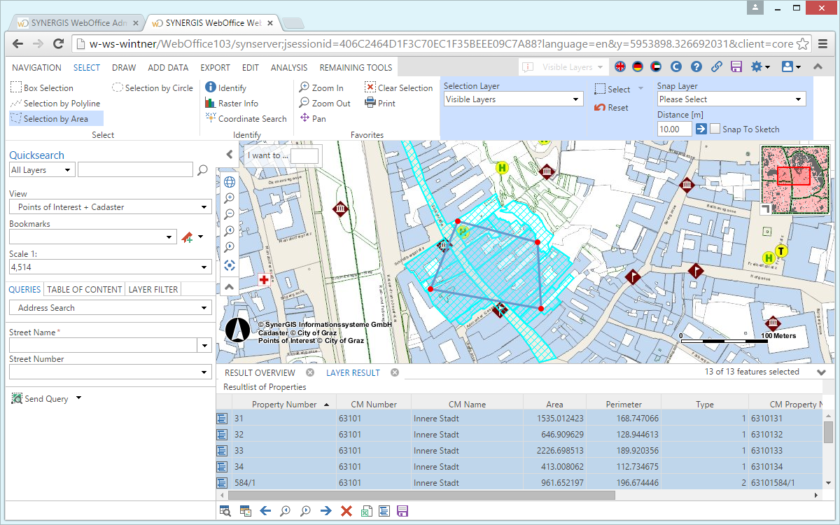 Selecting with an area in the WebOffice core client Selecting with an area in the WebOffice core client