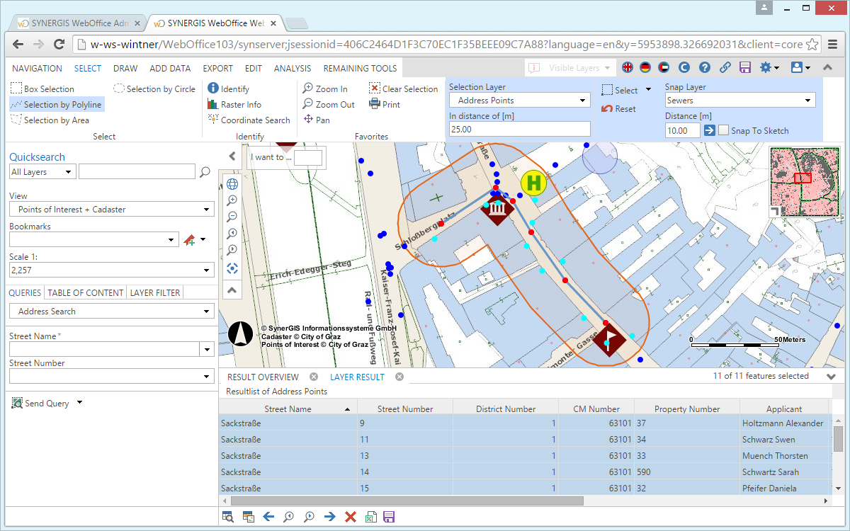 Using a buffer distance to select object in the WebOffice core Client