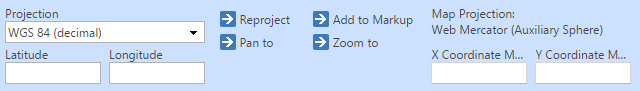 Coordinate Search tool form in the WebOffice core client - geographic coordinate systems