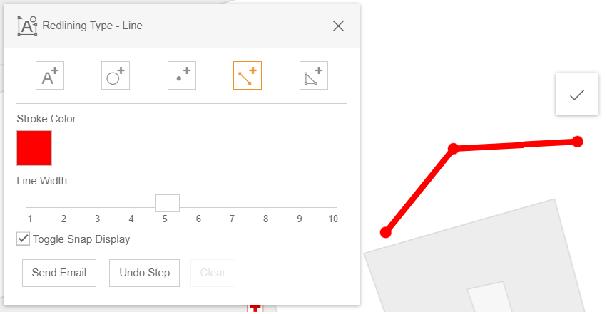 Set a line via snapping with customized display in the WebOffice flex client.