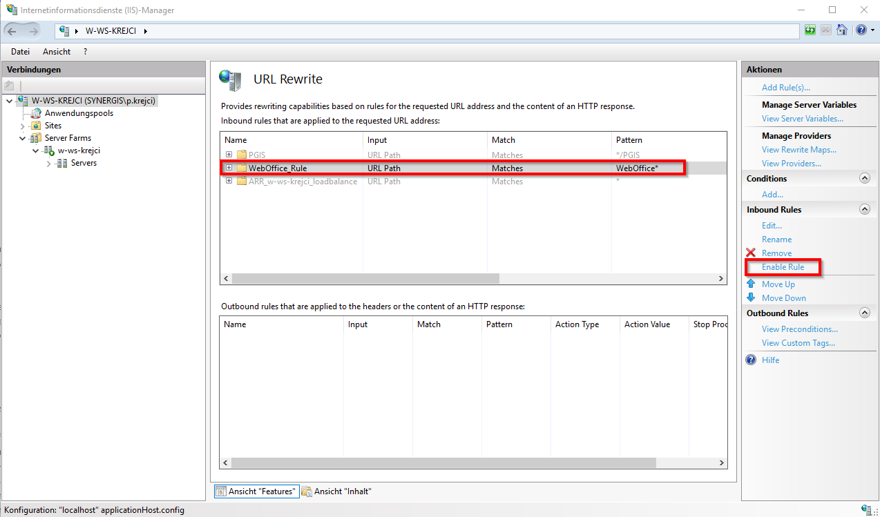 Activation of a forwarding rule Activation of a forwarding rule