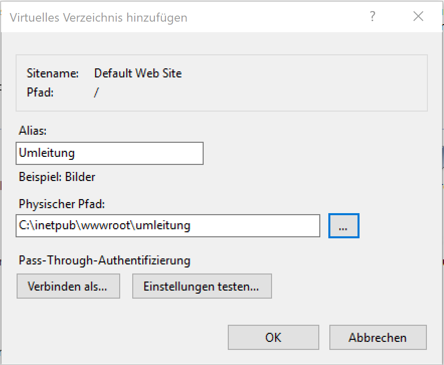 Creation of a virtual directory in IIS Creation of a virtual directory in IIS