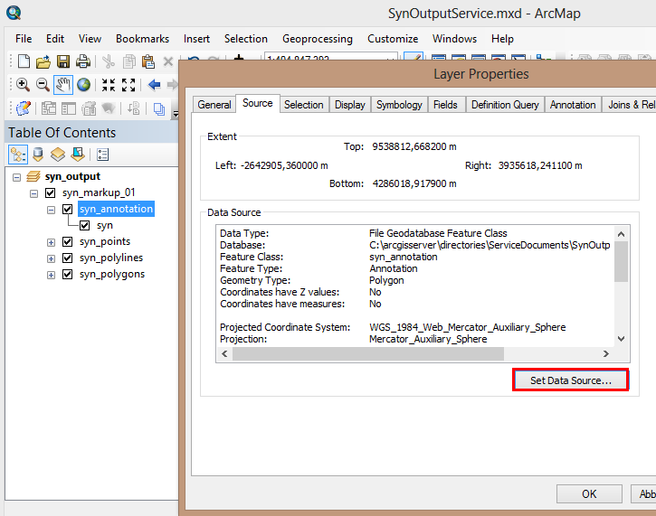 Adjust data sources of each feature class of layer "syn_markup_01" Adjust data sources of each feature class of layer "syn_markup_01"