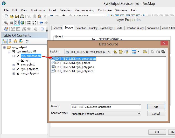 Adjust data sources of each feature class of layer "syn_markup_01" Adjust data sources of each feature class of layer "syn_markup_01"