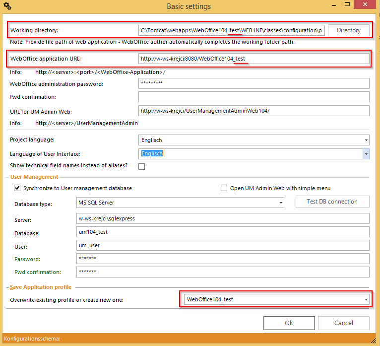 Adjusting the basic settings in WebOffice author