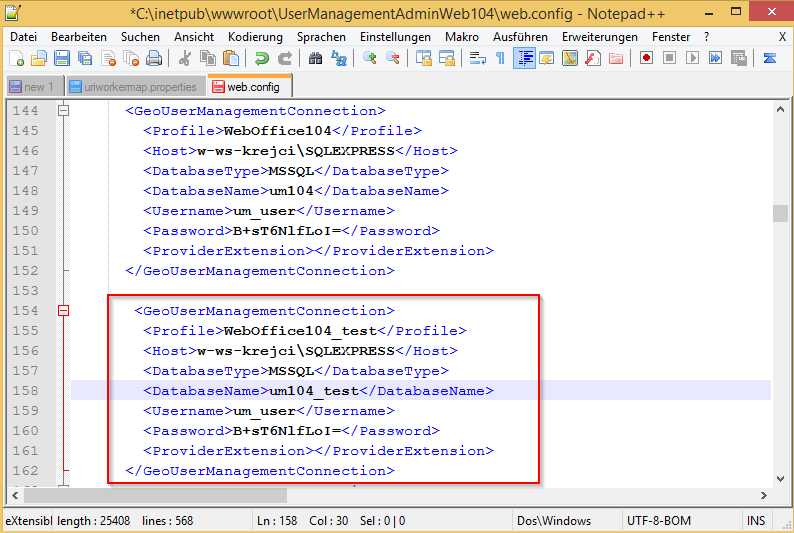 Creation of a new User Mangement administration profile of the newly created User Management database