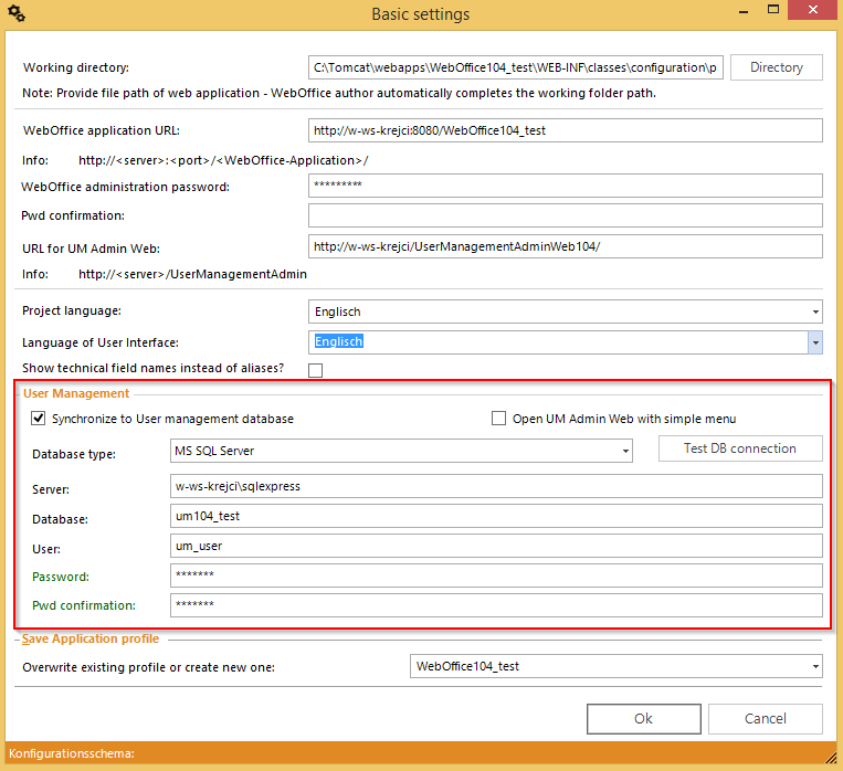 Customization of the User Management settings in the basic settings