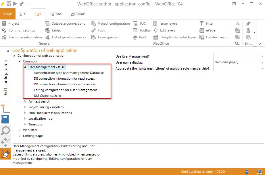 Adjusting the basic settings in WebOffice author