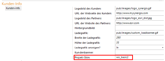 WebOffice 10.9 R5 project configuration and "Customer information" area WebOffice 10.9 R5 project configuration and "Customer information" area