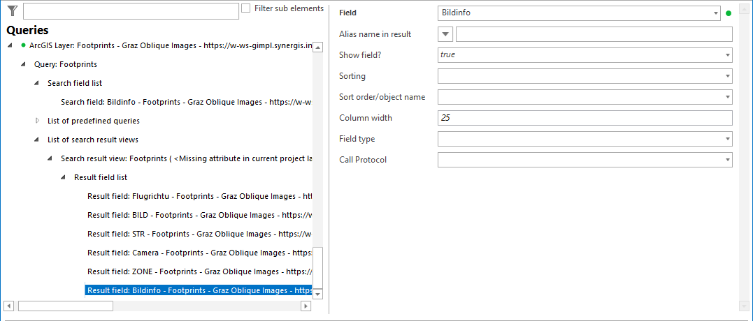 Configuration for starting the oblique aerial images tool out of the search result Configuration for starting the oblique aerial images tool out of the search result