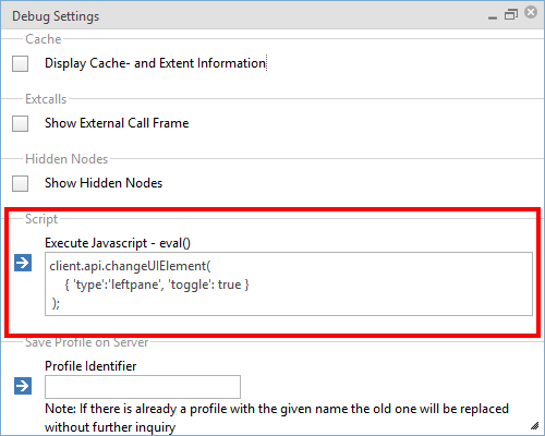 Settings within the debug console Settings within the debug console