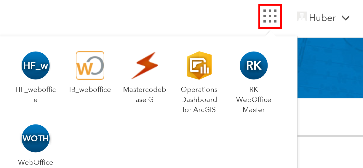 Apps in the app launcher of the portal page Apps in the app launcher of the portal page
