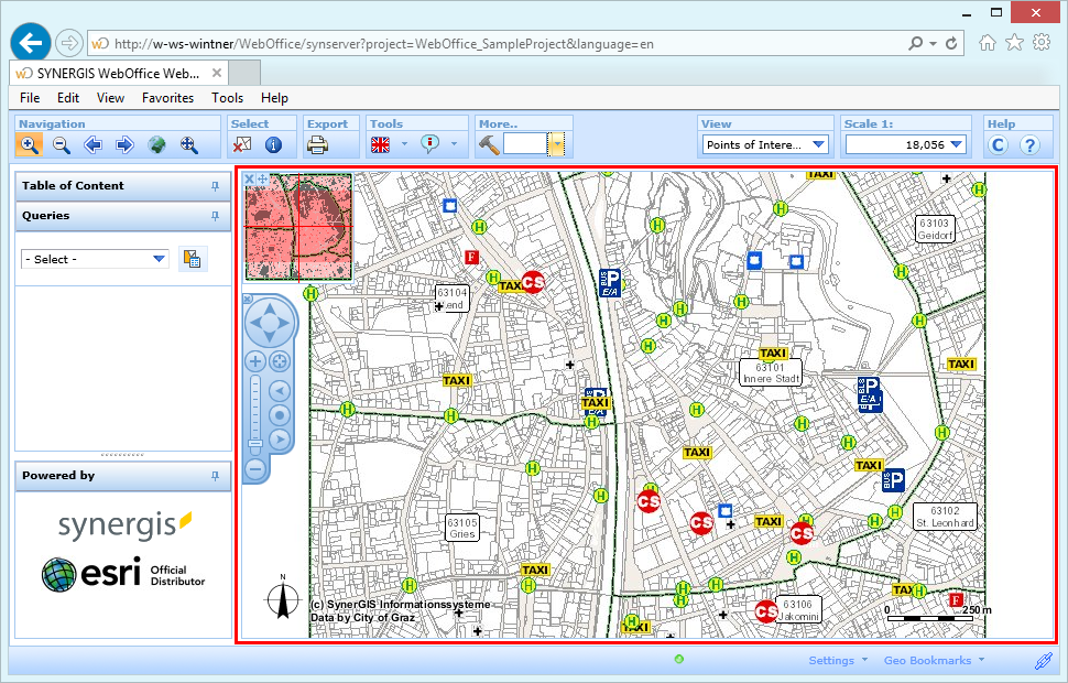 The main map display of the WebOffice html client The main map display of the WebOffice html client