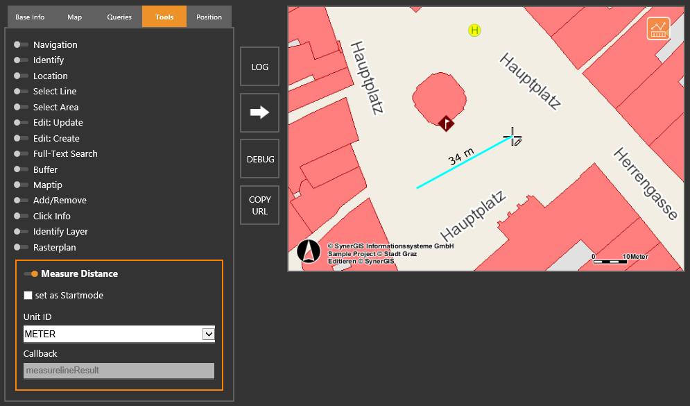 WebOffice map widget testcontainer - Measure Distance