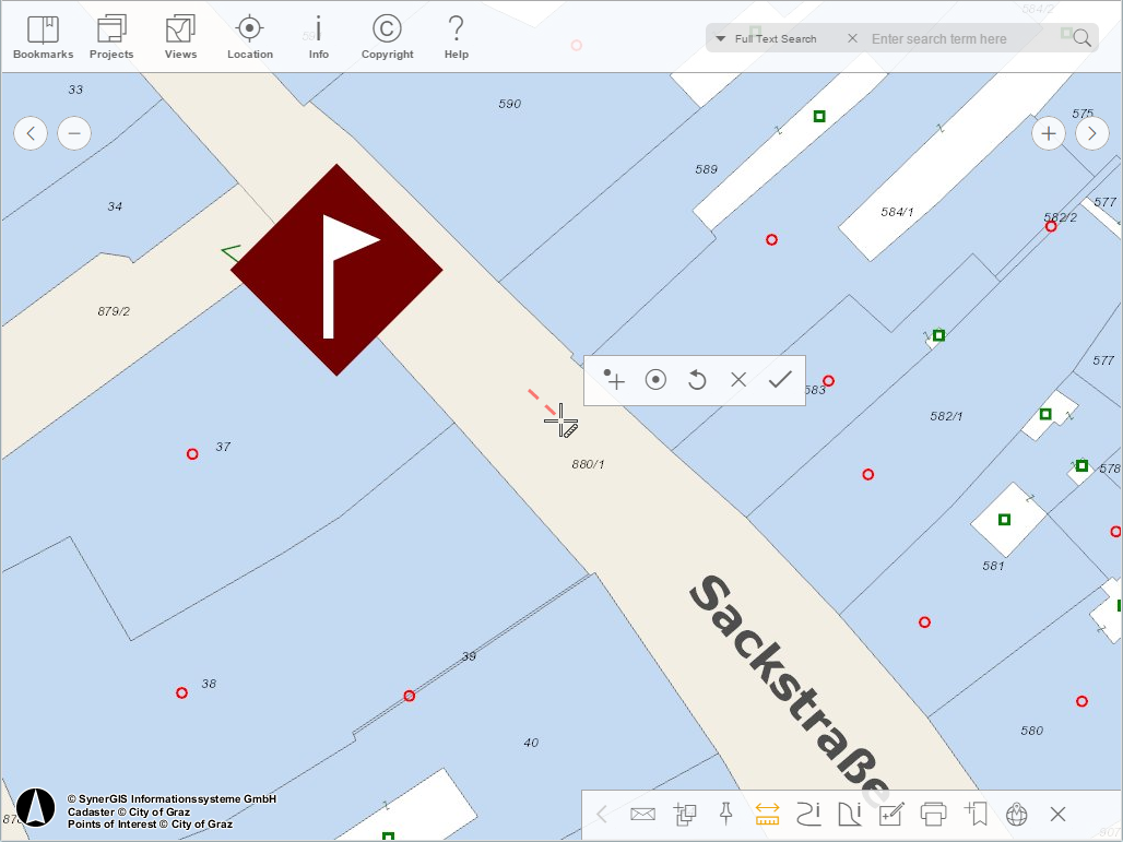 Activated measure tool in the WebOffice mobile client - tablet mode