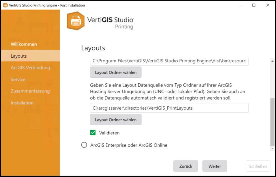 Specifying the Layout folder for VertiGIS Printing