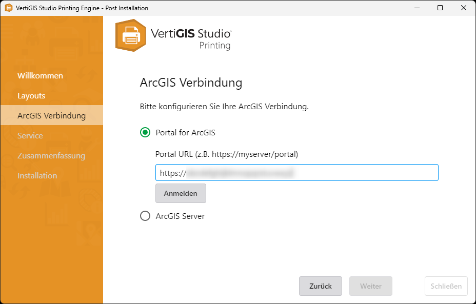 Selection of a ArcGIS Enterprise connection to Portal for ArcGIS