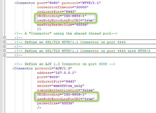 Adaptations in file "server.xml" by Apache Tomcat Adaptations in file "server.xml" by Apache Tomcat