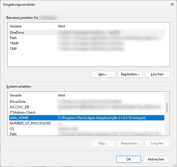 Checking the system environment variable JAVA_HOME Checking the system environment variable JAVA_HOME