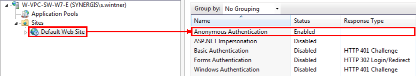 Status for "Anonymous Authentication" has to be activated