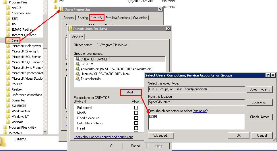 Add 'IUSR', 'Authentificated User' and 'Network Service'