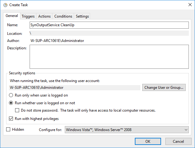 Create a new task - general settings