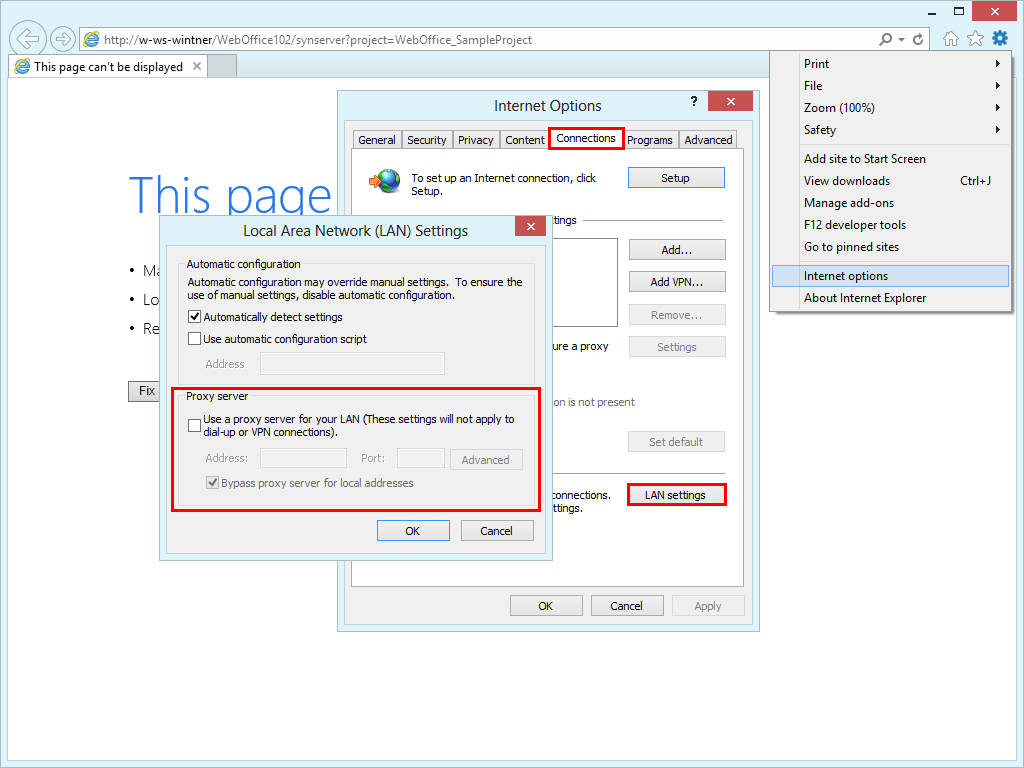 Configure proxy server settings in Internet Explorer