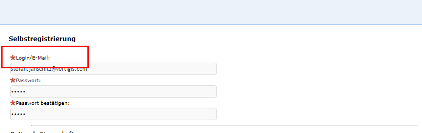 Selfregistration- mail as login Selfregistration- mail as login