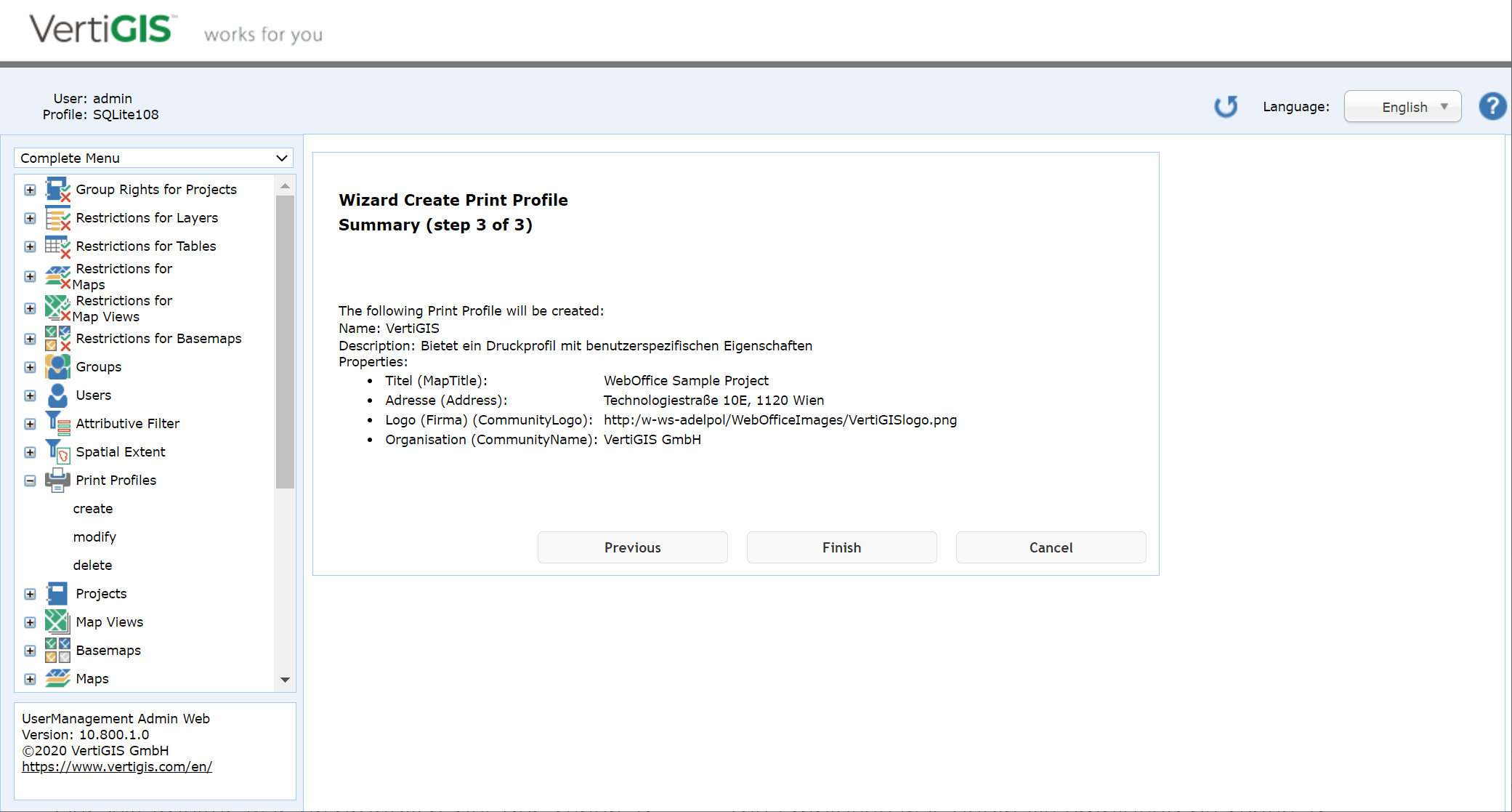 Create print profile - step 3
