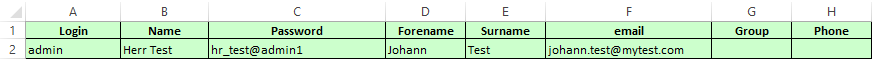 Example for an Excel file which can be used to import users Example for an Excel file which can be used to import users