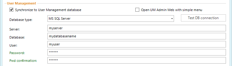 Basic settings - Synchronize to a MS SQL Server database Basic settings - Synchronize to a MS SQL Server database