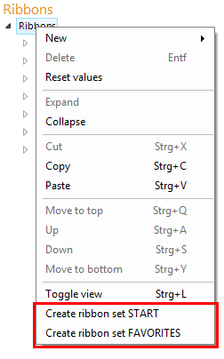 Create a predefined ribbon set Create a predefined ribbon set