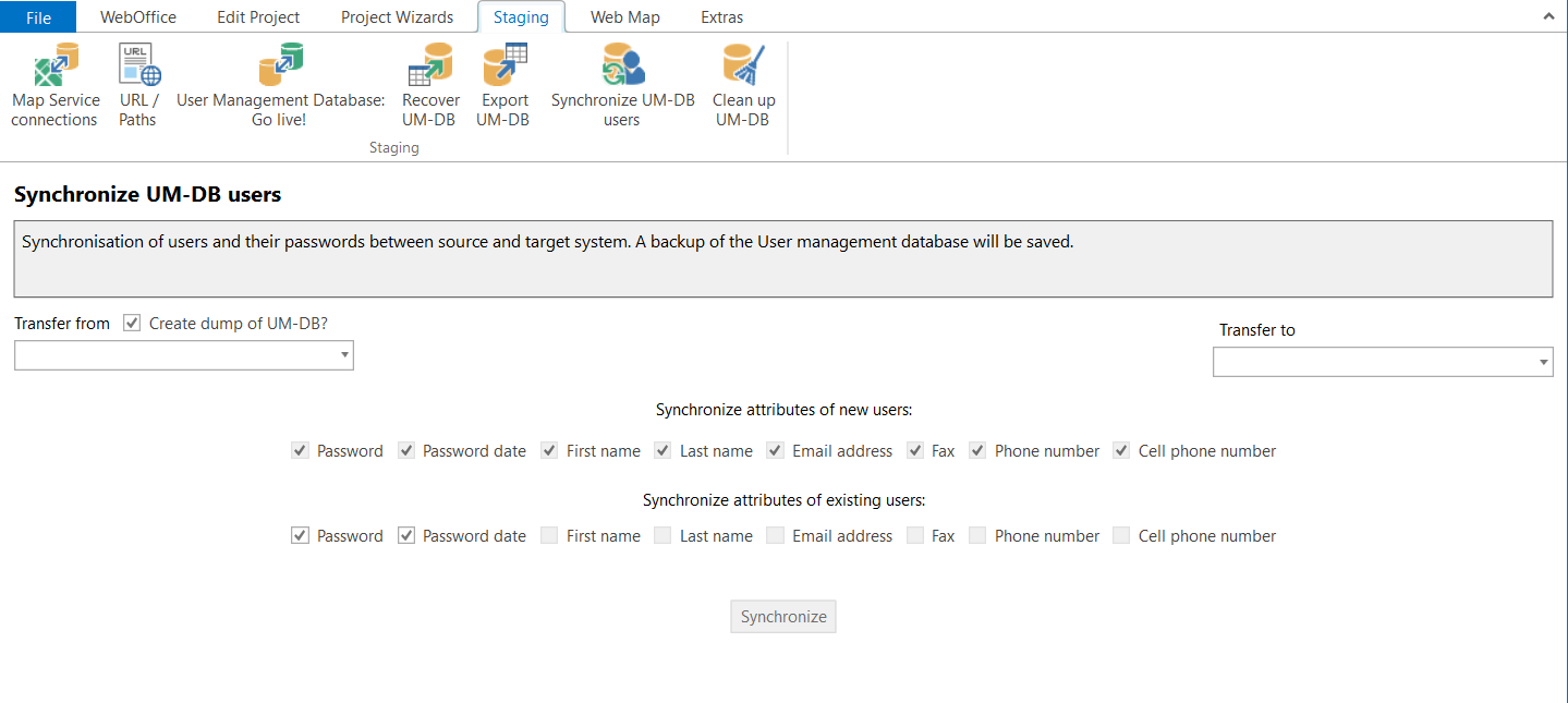 User synchronization dialog User synchronization dialog