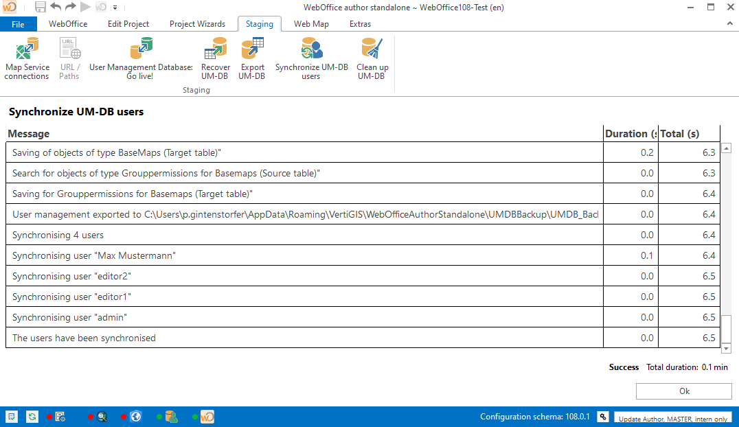WebOffice author status window with success notification WebOffice author status window with success notification
