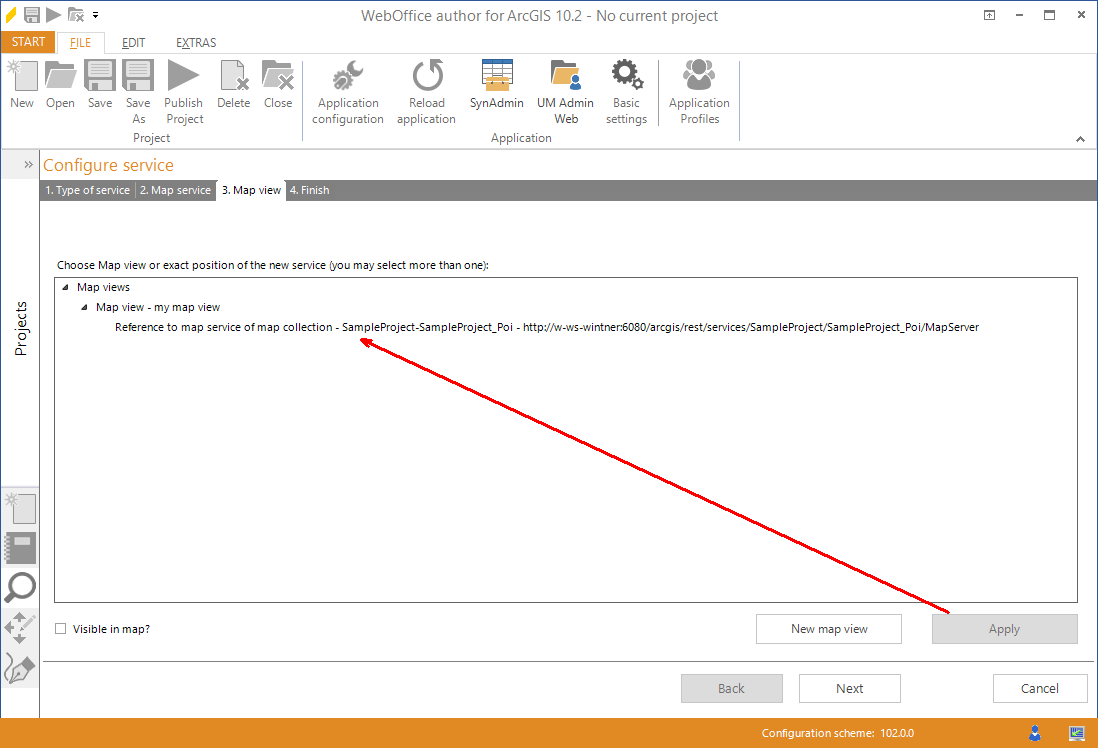 Wizard "Add service" - apply the reference to the map view Wizard "Add service" - apply the reference to the map view