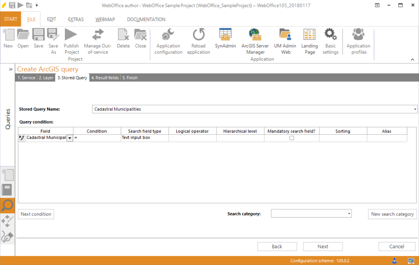 Wizard "Create ArcGIS query" - create predefined query Wizard "Create ArcGIS query" - create predefined query