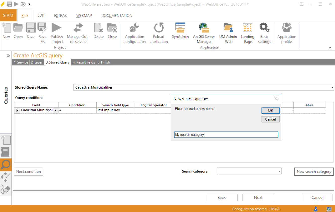 Wizard "Create ArcGIS query" - create a new search category Wizard "Create ArcGIS query" - create a new search category