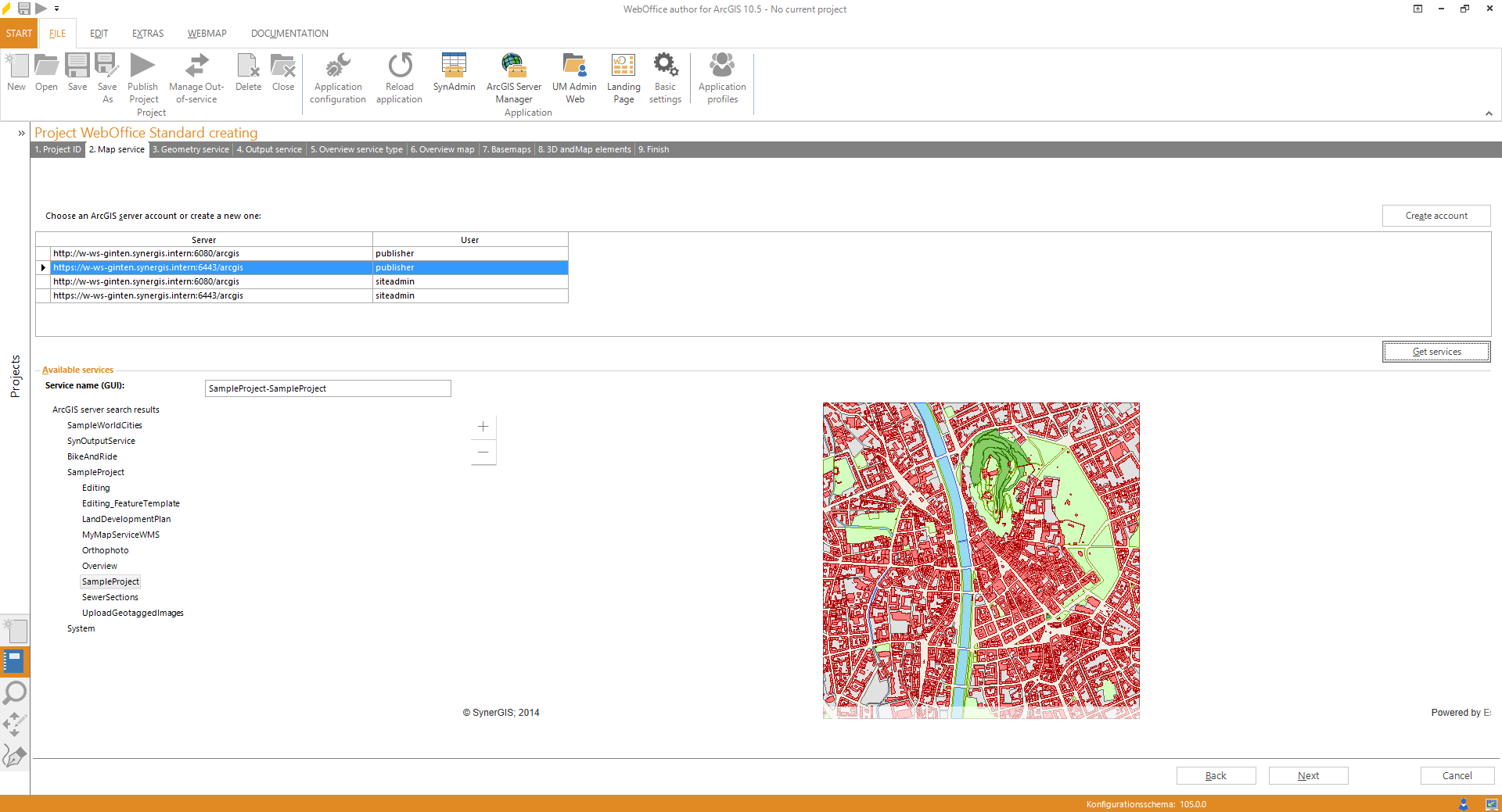"Create Project Wizard - Use Map Service "Create Project Wizard - Use Map Service