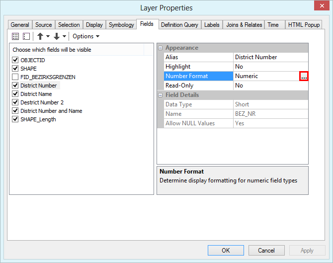 ArcMap layer properties - fields ArcMap layer properties - fields