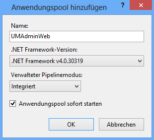 New application pool "UserManagement" New application pool "UserManagement"
