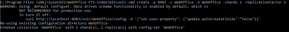 Creation of the Collection WebOffice on two available Solr instances Creation of the Collection WebOffice on two available Solr instances