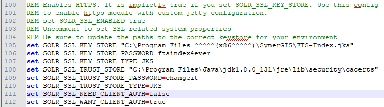 Configuring the SSL connection in the file solr.in.cmd Configuring the SSL connection in the file solr.in.cmd