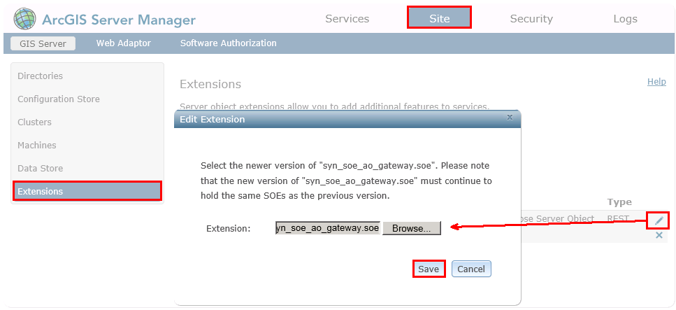 Update SOE in ArcGISServer Manager Update SOE in ArcGISServer Manager