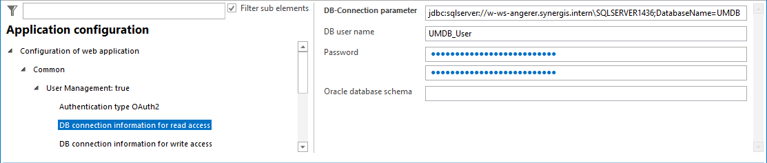 DB connection information for read access configuration DB connection information for read access configuration