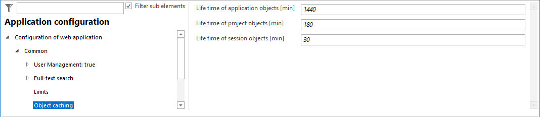 Object caching configuration