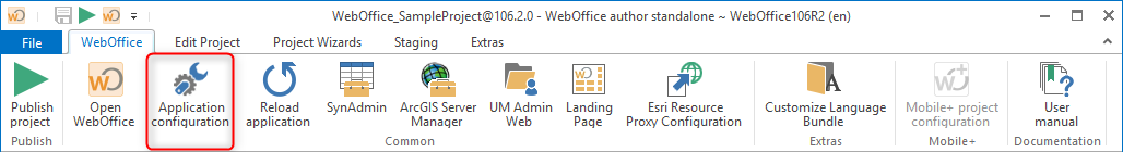 Application configuration in tab WebOffice in WebOffice author standalone