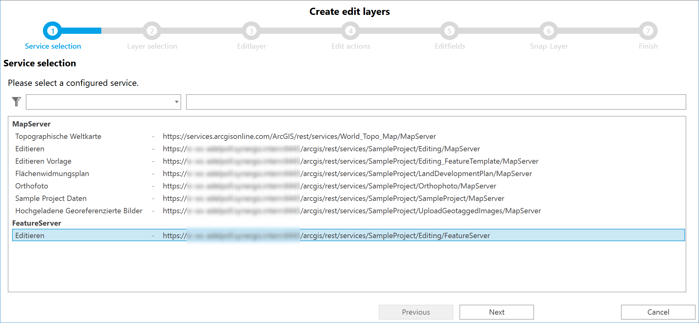 Wizard "Create edit layers" - Step 1 Wizard "Create edit layers" - Step 1