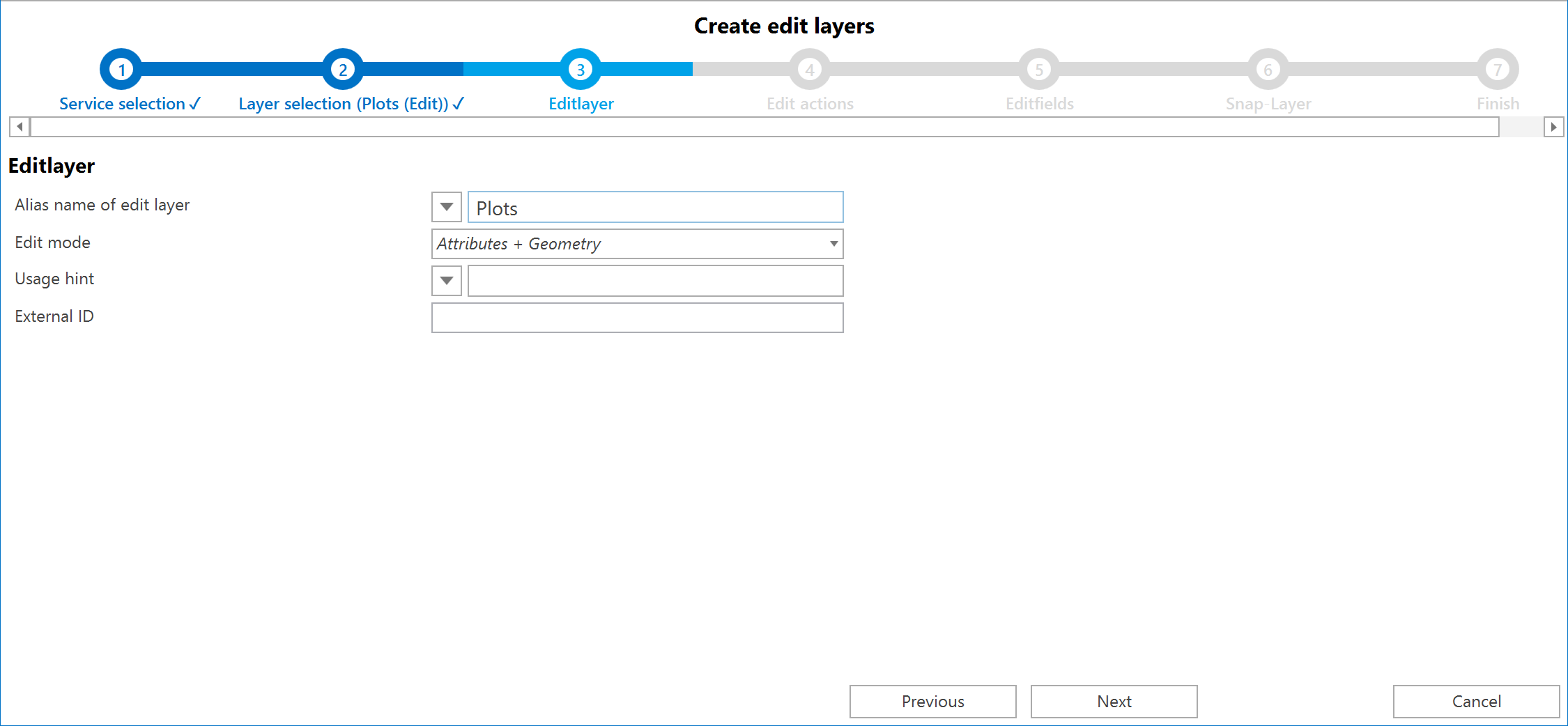 Wizard "Create edit layers" - Step 3 Wizard "Create edit layers" - Step 3