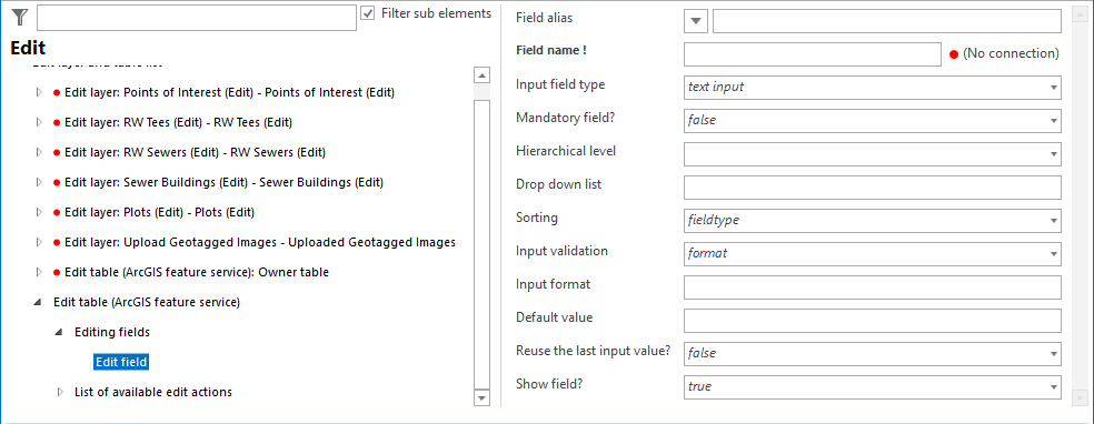 Configuration of the Edit field Configuration of the Edit field