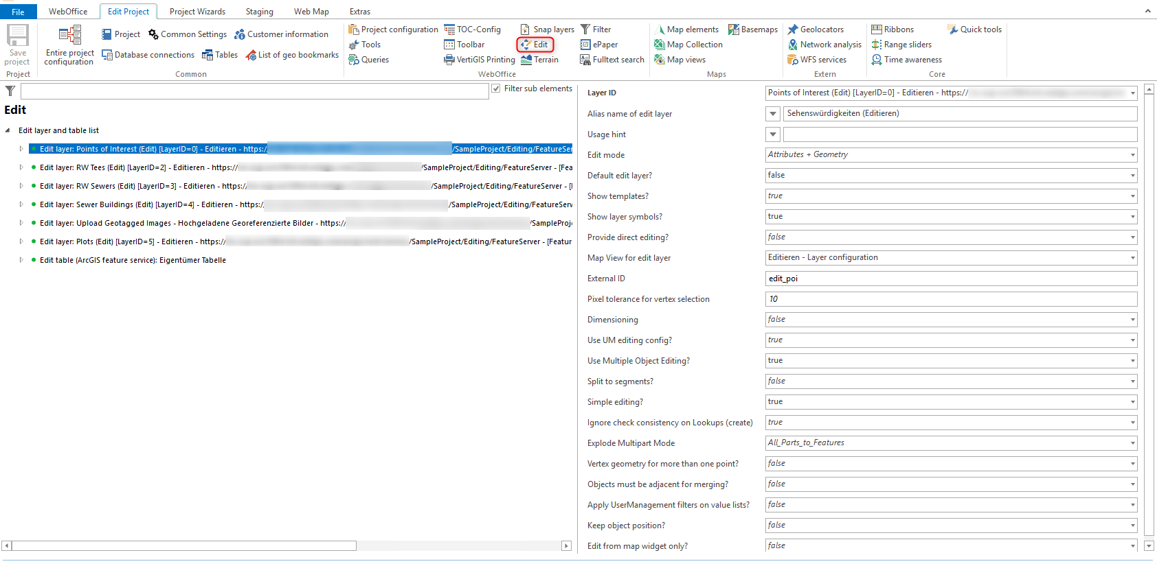 Edit layers configuration